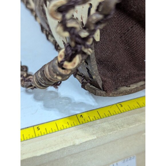 Coconut Shell Checkerboard Purse With Beaded Shoulder Strap & Zip Closure - Picture 7 of 8